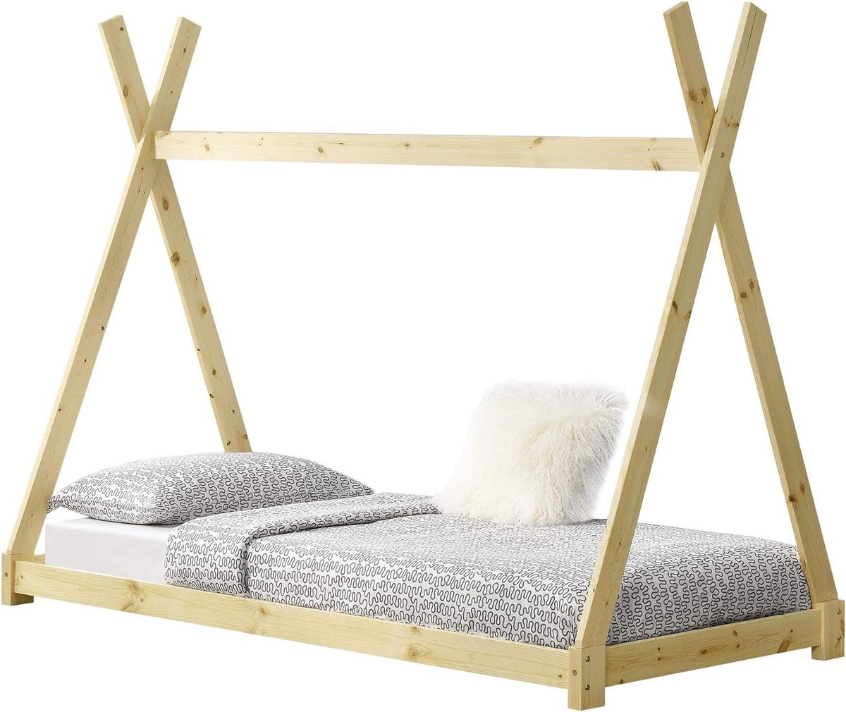 Kinderbed Tipi - Houten ledikant - Kinderkamer inrichting - Stevige constructie - 90x200 cm - Houtkleur