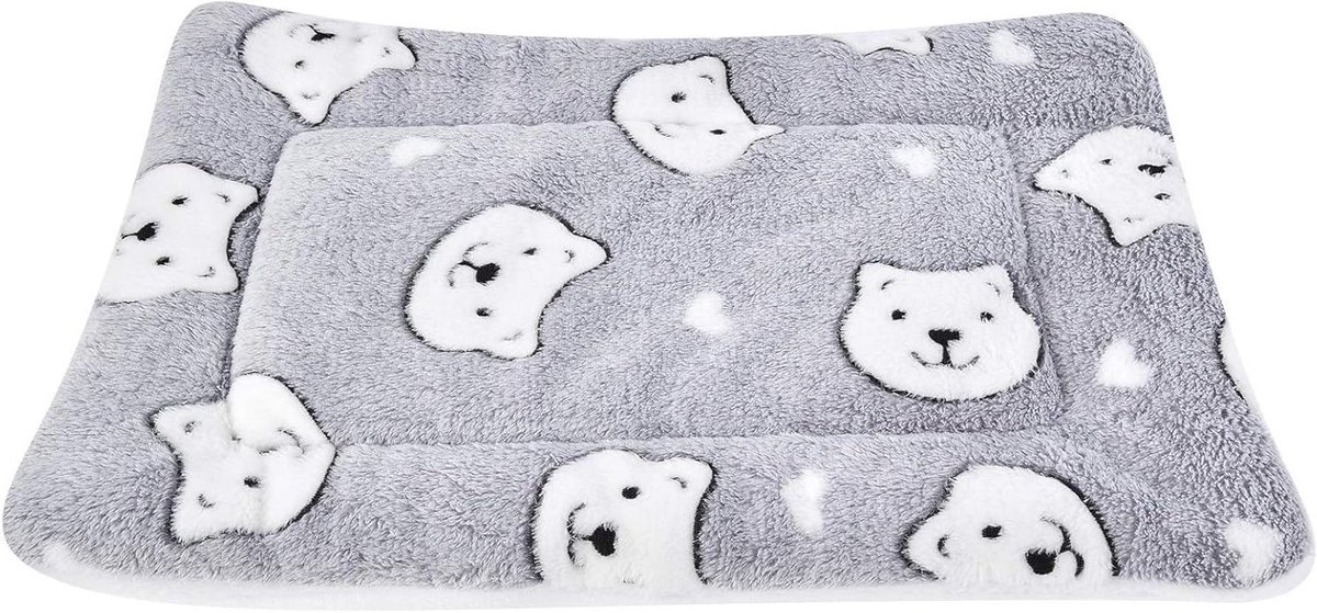 Hondenbed Matras - Puppymat Kussen - Comfortabel Slapen - Machinewasbaar Flanel - 79 x 60 cm - Grijze Beer