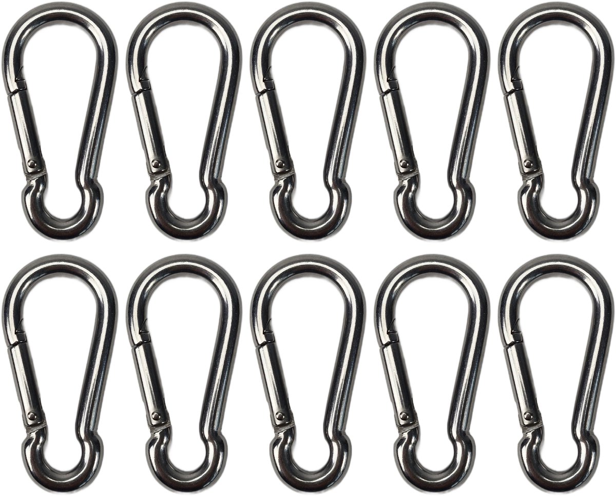 BCF-Products - Karabijnhaak - 7x70mm - 10 stuks - RVS 316 - Musketonhaak - Carabiner