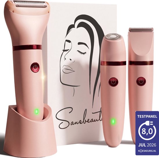 3-in-1 Ladyshave Gezicht - Oksels - Benen - Bikinilijn - Sansbeauté® - Scheerapparaat Vrouw - Ontharingsapparaat Electrisch Ontharen - Gezichtsontharing Dames - Trimmer Vrouw Intiem- Ladyshaves Bikini - USB Oplaadbaar