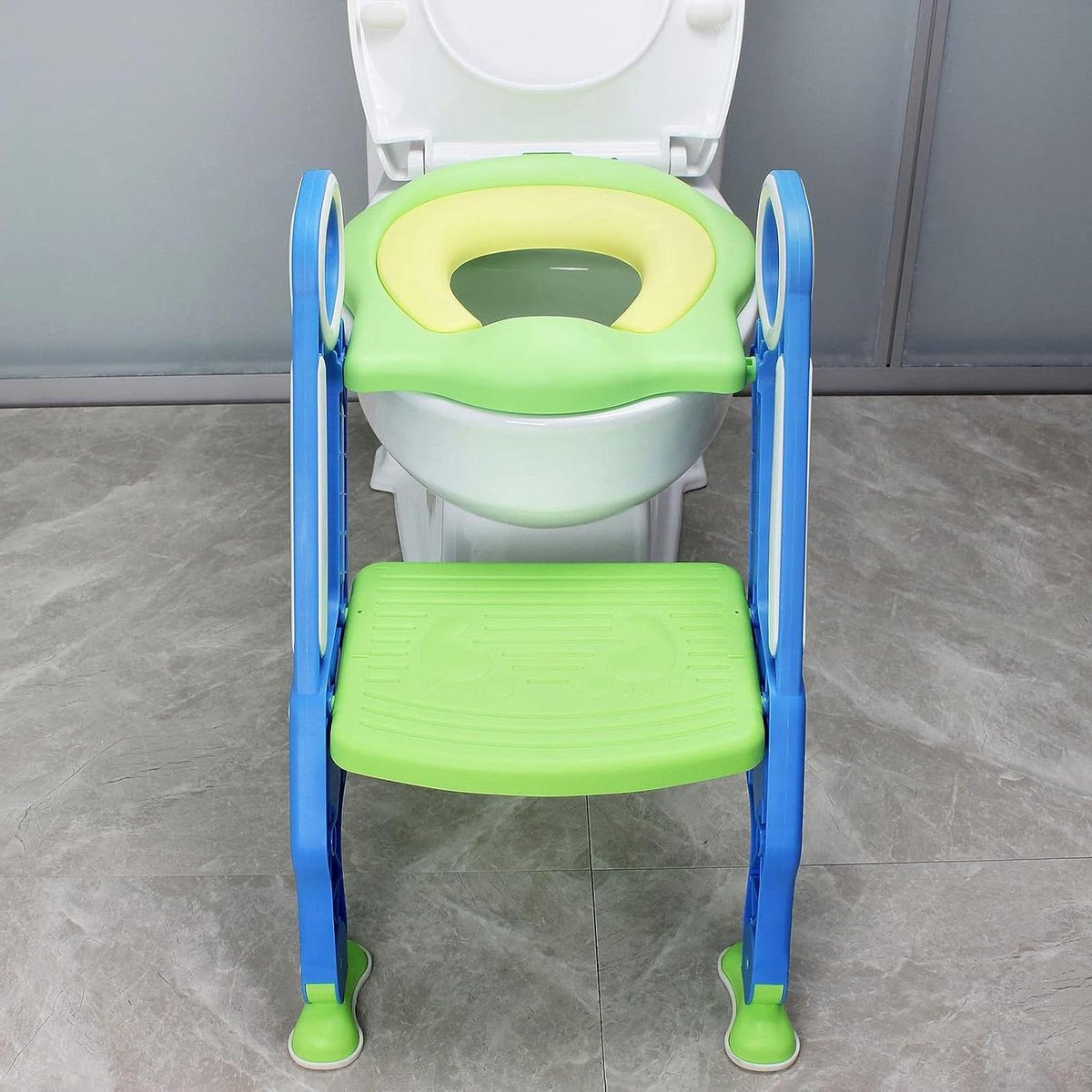 Kinder Toiletbril - Zindelijkheidstrainer Trapje - Zelfstandig Toilet Gebruik - Inklapbaar en Verstelbaar - 38-42 cm - Groen Blauw