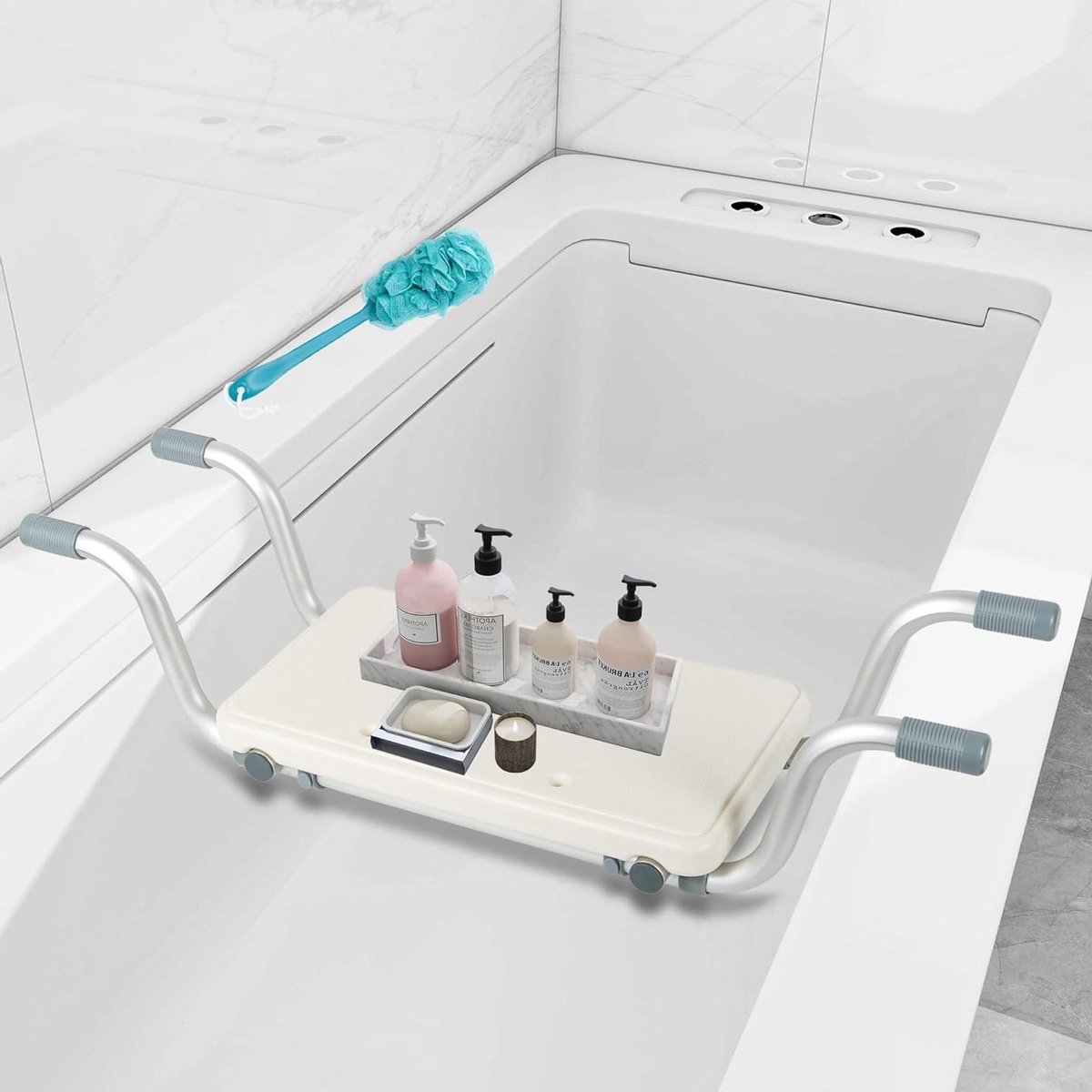 Badkuipstoel - Zitbad hulp - Veilig baden - Verstelbaar frame - 735 cm breed - Wit