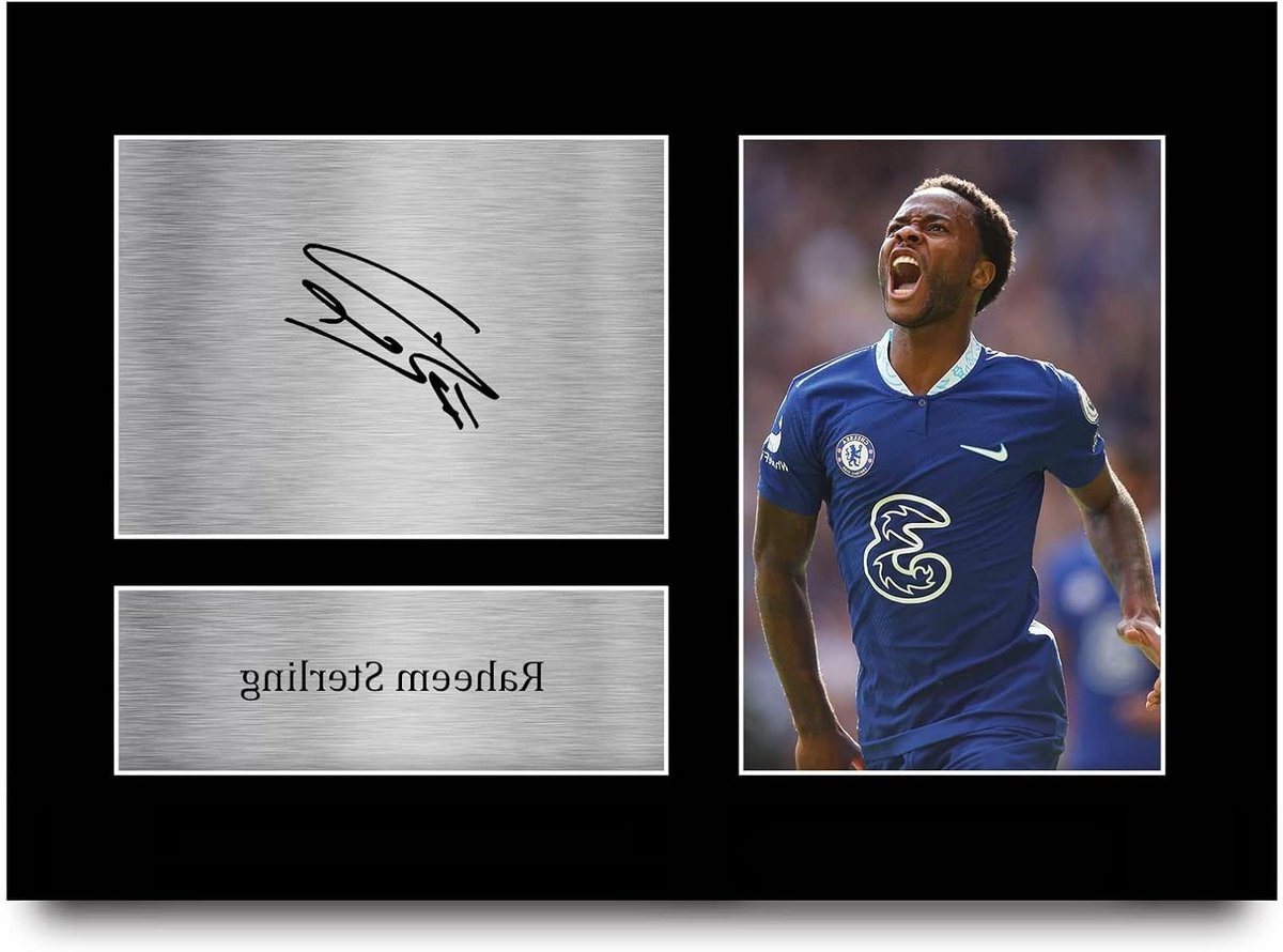 Voetbal Foto - Gesigneerde Reproductie - Fan Collectie - A4 Formaat Display - 297x210mm - Zwart