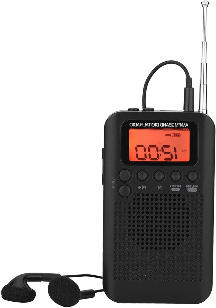 Draagbare Radio - Digitale Ontvanger - Muziek Luisteren - AM FM Banden - 105 cm - Zwart