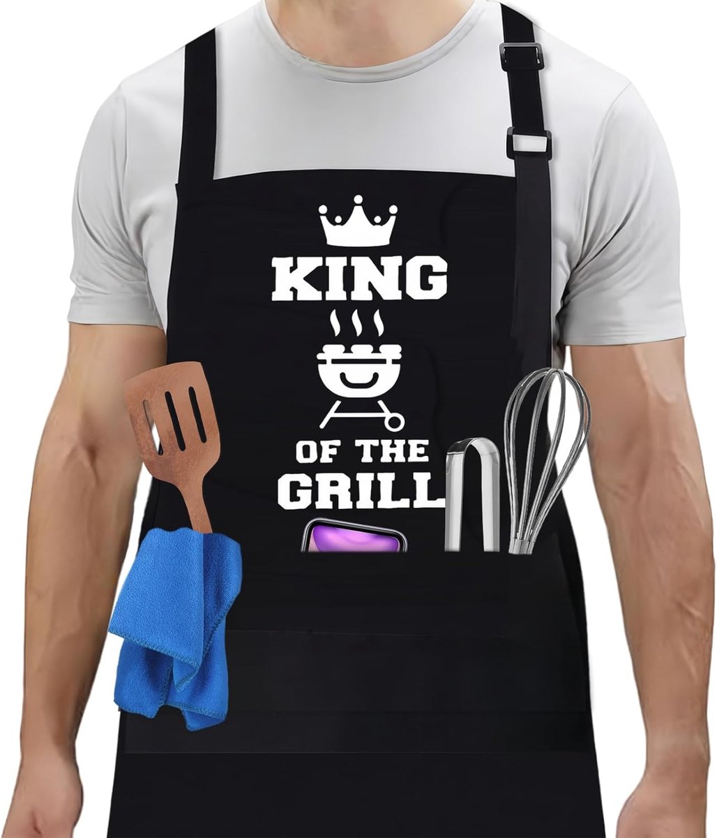 Thijox - Gepersonaliseerd Keukenschort voor Heren en Dames, Waterdicht BBQ Schort met Zakken, Grappige Keukenschorten voor Feest, Vaderdag, Verjaardag