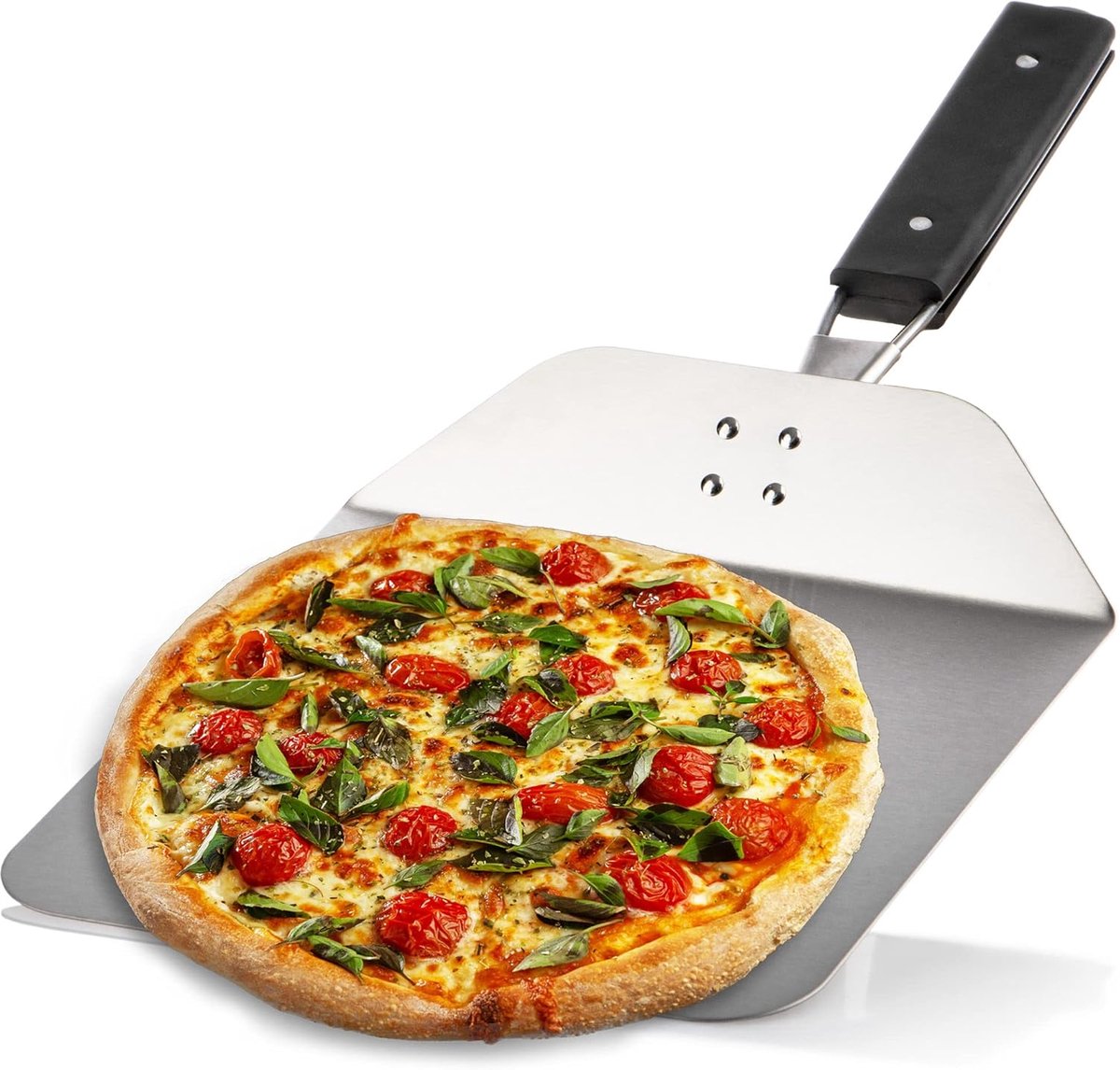 Thijox - Pizzaschop Roestvrij Staal 430 - Inklapbare Pizzaschep met Houten Handvat - Perfect voor Pizza, Tarte Flambée, Broodjes en Brood - Zilverkleu