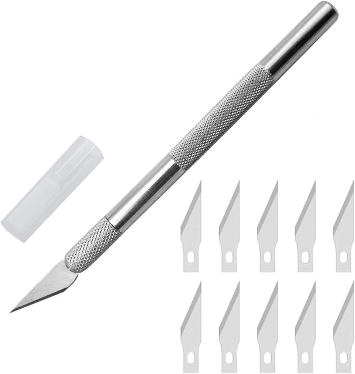 Thijox - Scalpel-set Precisiesnijder met 10 Messen - Aluminium Handvat, Corrosiebestendig, Voor Creatieve Vrije Tijd, Handwerk, Kunstwerk, Knutselen,