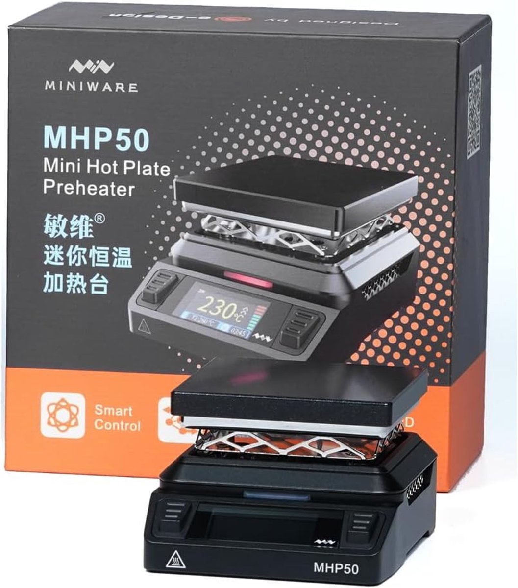 Thijox - Miniware MHP50 Heet Plate Preheater 150W 50x50mm Messing met Nano-Ceramic Coating - Slim Soldeerstation met Constant Temperatuur 100-350°C vo