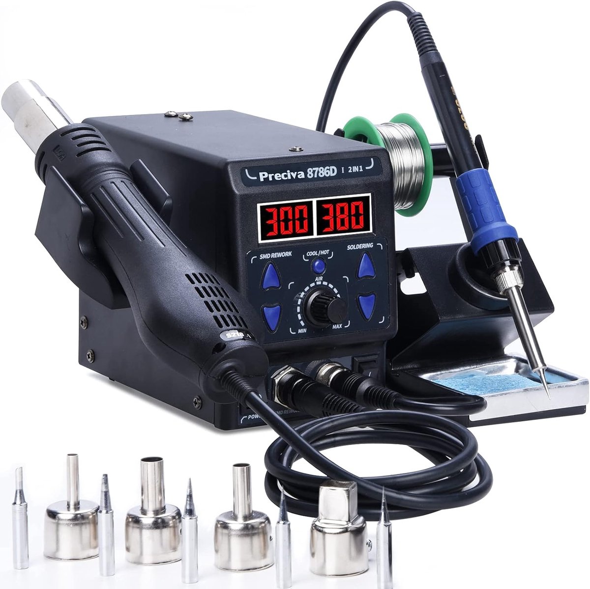 Thijox - 8786D 2-in-1 Soldeerstation en Hete Lucht Soldeerpistool met Digitale Temperatuur, Slaapfunctie en Temperatuurcorrectie voor Professioneel en