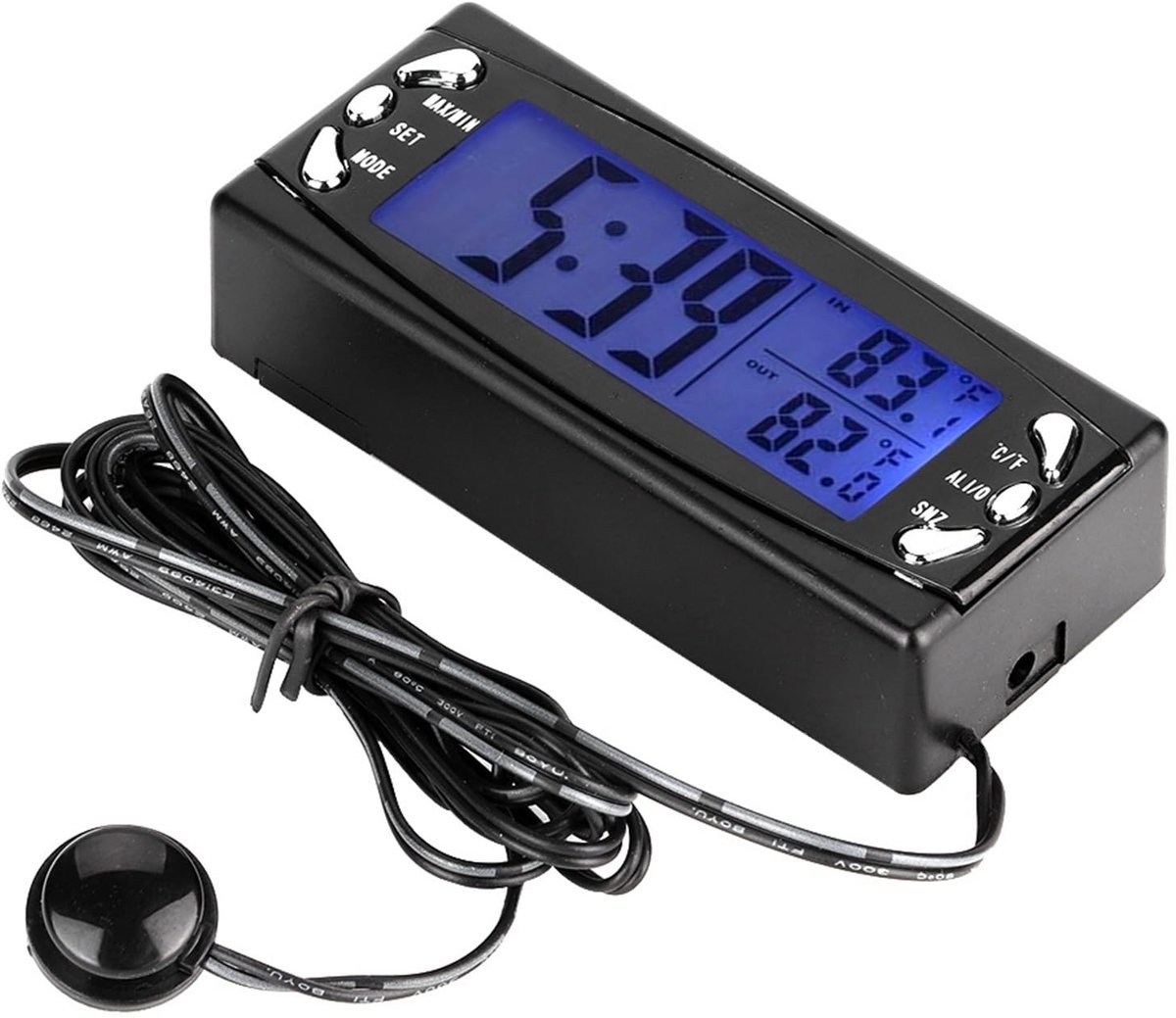 Dailygoods- Temperatuurmeter Digitale Auto - Binnen/Buiten Temperatuur - Klok met Alarm - LCD Scherm - 12/24-Uurs Weergave - Eenvoudige Installatie