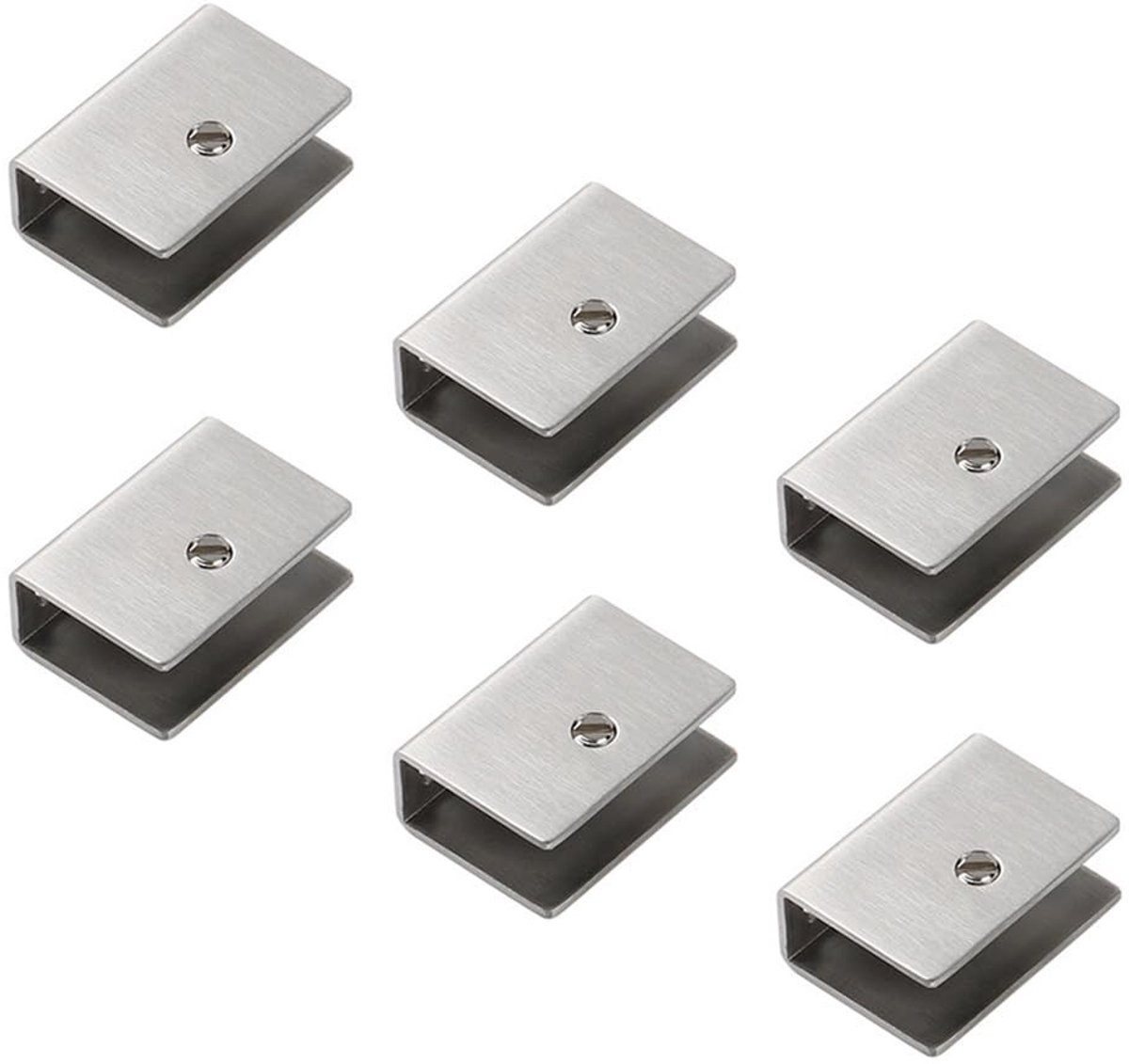 Dailygoods- Glasbeugels 6 Stuks - Roestvrij Staal - Verstelbaar - Wandmontage - Glasklemmen voor 8-12 mm Dikte - Stevig en Duurzaam - Glasklem