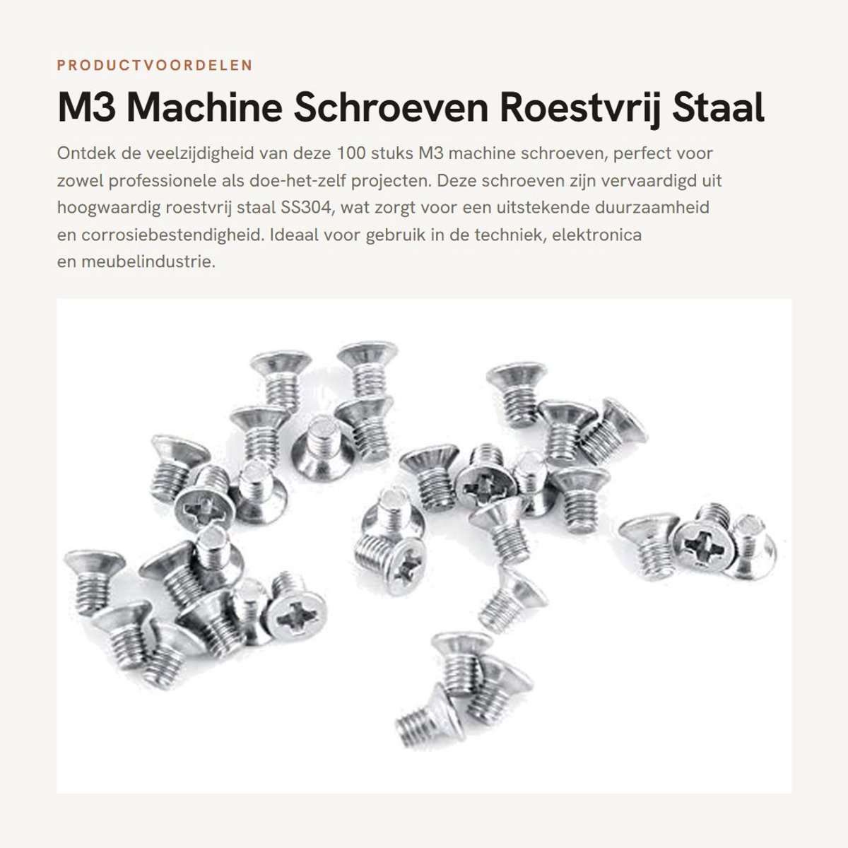 Dailygoods - M3 Machine Schroeven - Roestvrij Staal - 100 Stuks - Platte Kop - Verzonken Schroeven - Bevestigingsmateriaal - Diverse Typen
