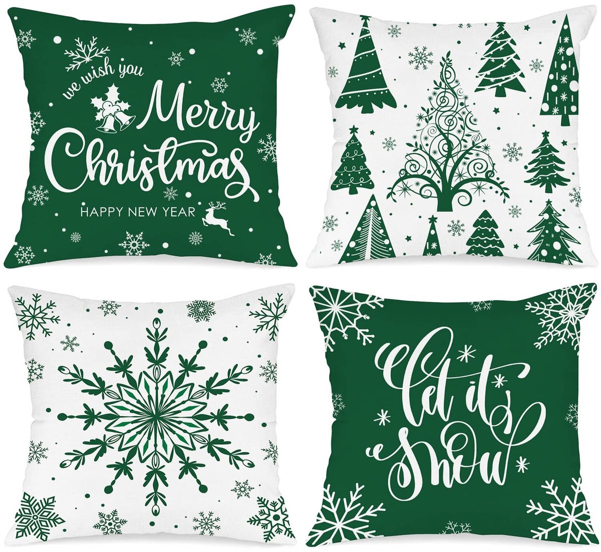 Dailygoods- Kussenhoezen set van 4 - Kerstdecoratie - Sneeuwvlok - Hennep-katoen - 50 x 50 cm - Duurzaam en hoogwaardig - Kussenslopen