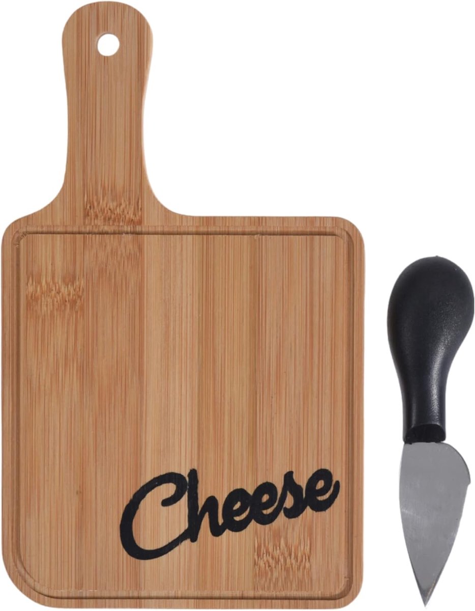 SnelShoppen - Set van 2 Houten Kaasplanken met Kaasmes en Kaasvork, 19 x 12 cm, Ideaal voor Feestjes, Wijnavonden en Dessert