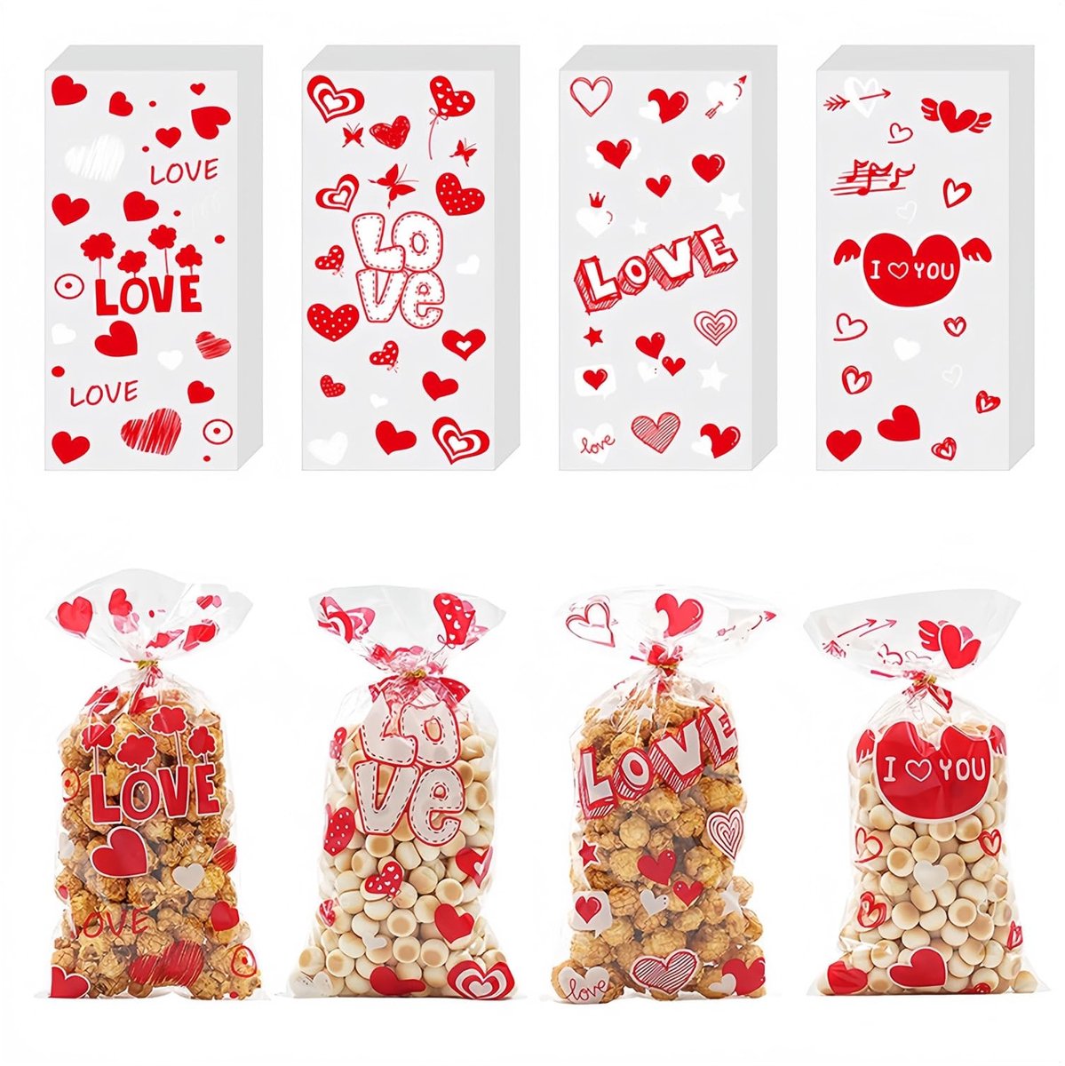 Dailygoods- Organza Zakjes 40 Stuks - Transparant met Hartjes - 13 x 27 cm - Cadeauzakjes - Snoepzakjes - Duurzaam Materiaal