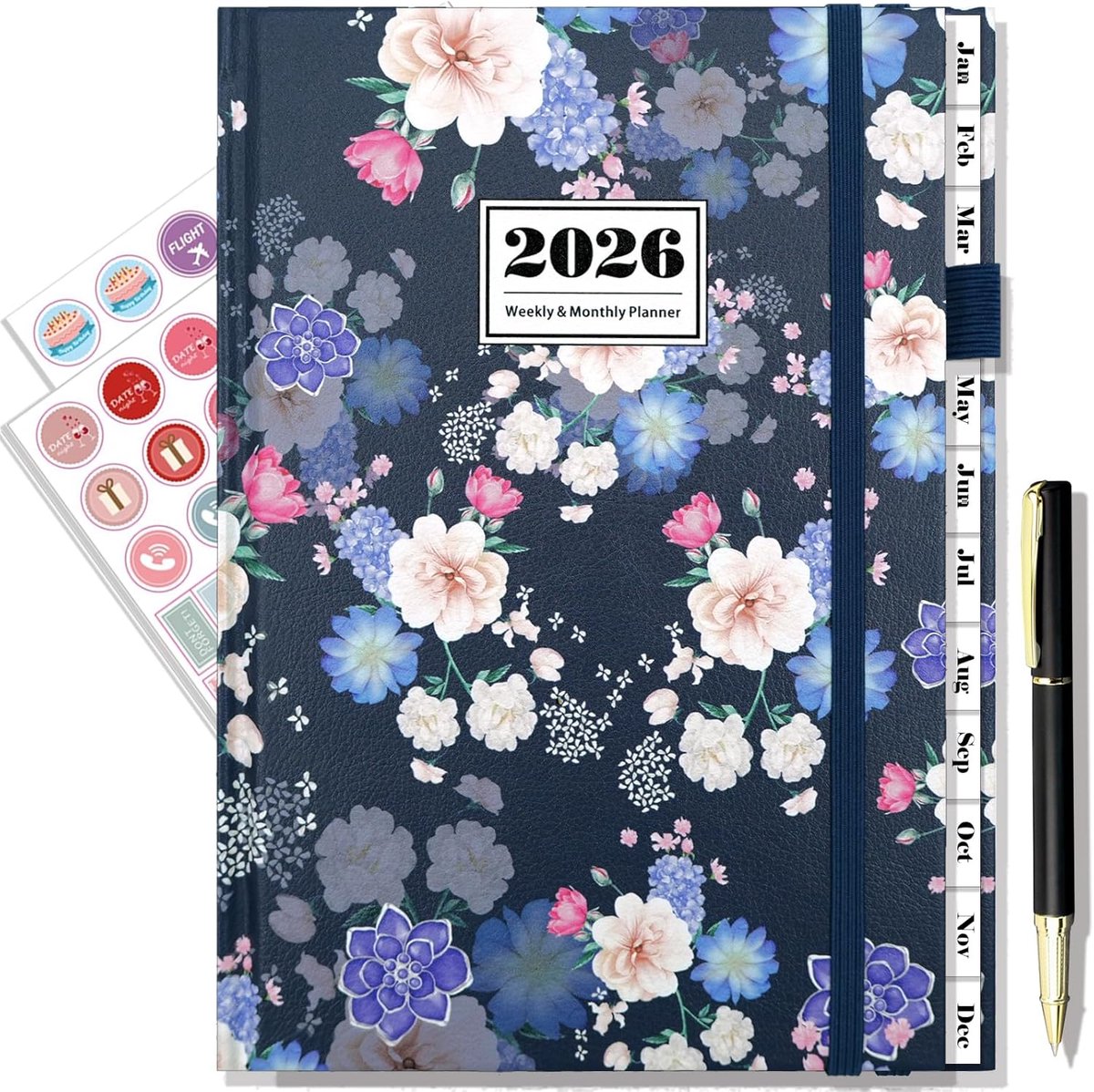 Thijox - Gumiho Weekagenda 2026 A5 met Pen, Stijf PU-leer, Binnenzak, Maandtabbladen, Pennenlus - Schoolagenda van Januari t/m December 2026, 21,5 x 1