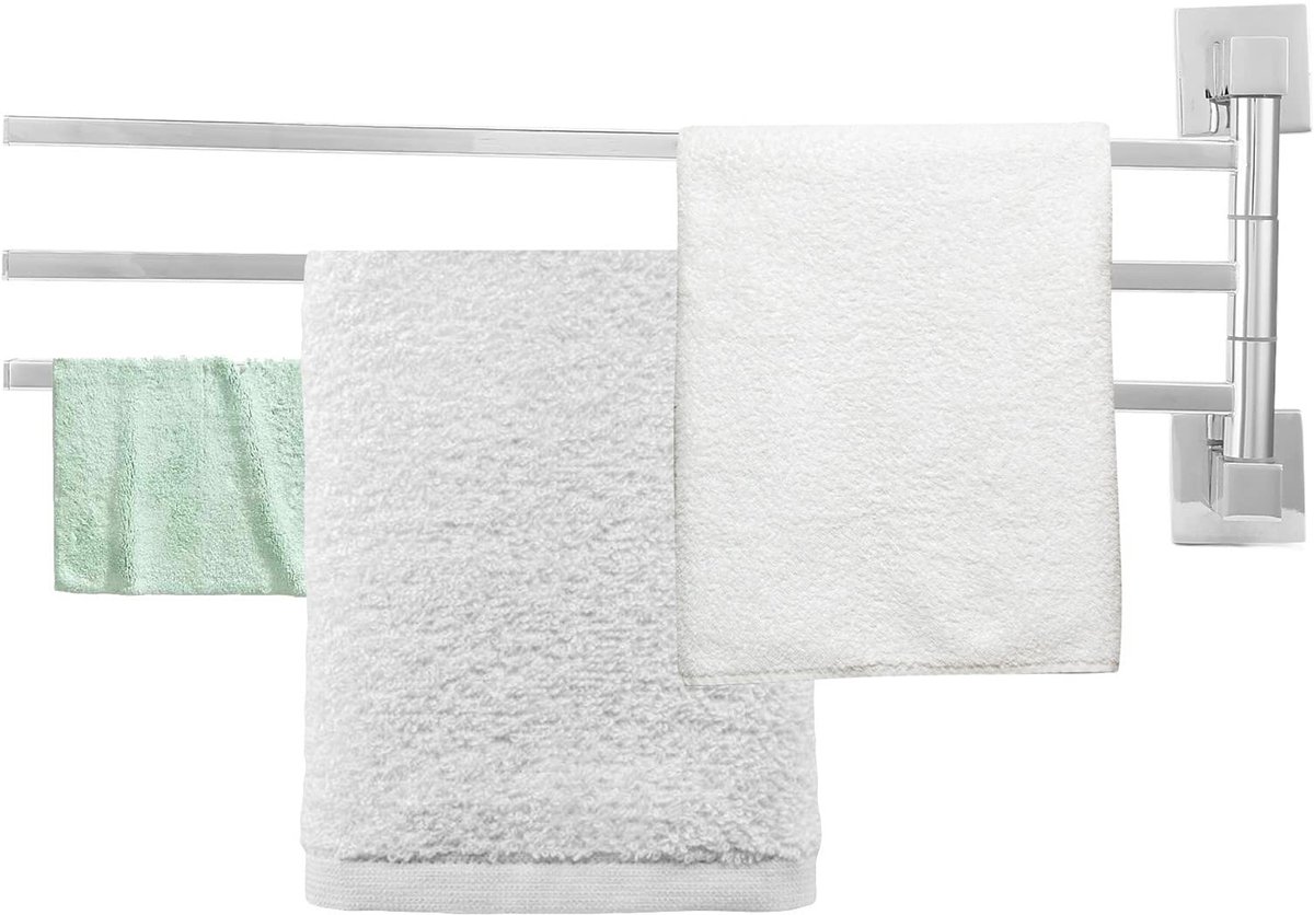 Dailygoods- Handdoekhouder met 2 zwenkstangen - Draaibare Handdoekstang - Roestvrij Staal - Wandmontage - Eenvoudig te Installeren - Glad Oppervlak - Handdoekenrek