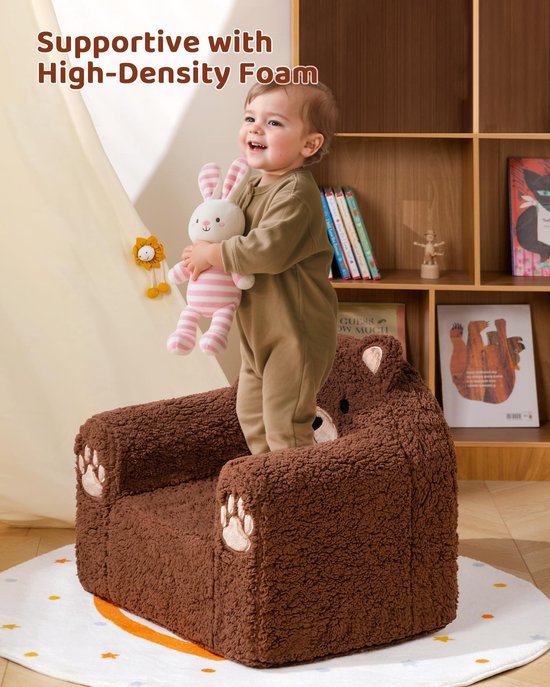 Dailygoods- Peuterstoel Ultra-Zacht - Schattig Berendesign - Veiligheidsarmsteunen - Duurzame Sherpa-Stof - Comfortabel Zitgevoel - Dikke Schuimvulling - Kindersofa van Dailygoods — afbeelding 3