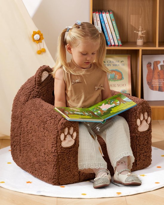 Dailygoods- Peuterstoel Ultra-Zacht - Schattig Berendesign - Veiligheidsarmsteunen - Duurzame Sherpa-Stof - Comfortabel Zitgevoel - Dikke Schuimvulling - Kindersofa van Dailygoods — afbeelding 5