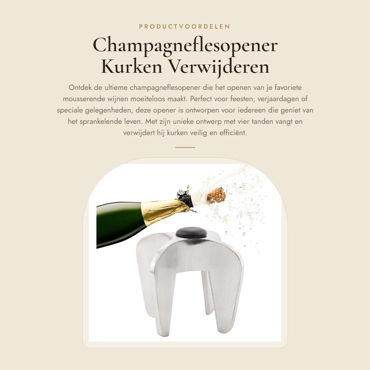 Dailygoods - Champagneflesopener - Kurken Verwijderen - Veilig en Gebruiksvriendelijk - Keukengadget - Mousserende Wijn - Ideaal voor Feesten en Vieri...