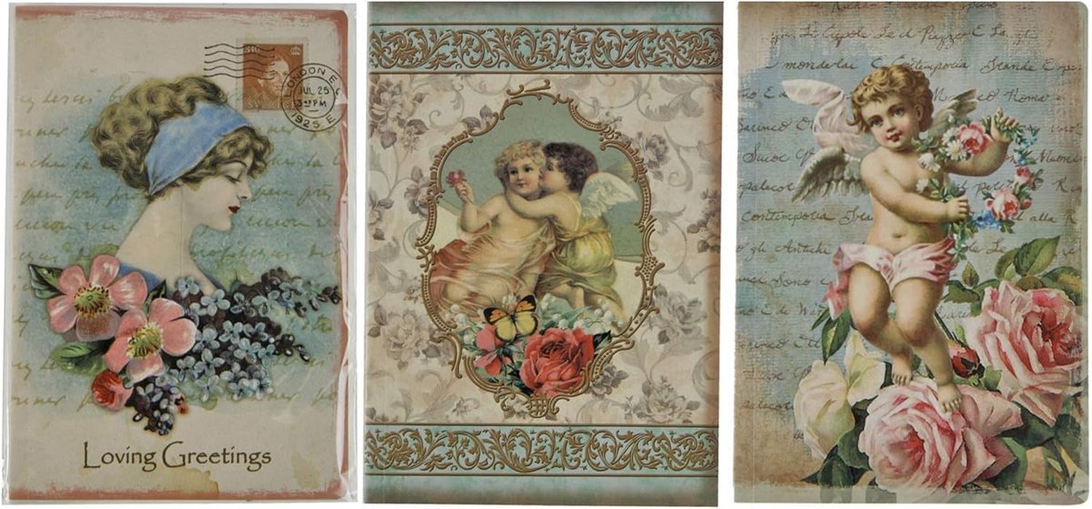 SnelShoppen - Set van 3 Vintage Notebooks A6 - Notitieboekjes met Lege Bladen - Ideaal voor Cadeau, Reizen, School - Angels & Love Designs