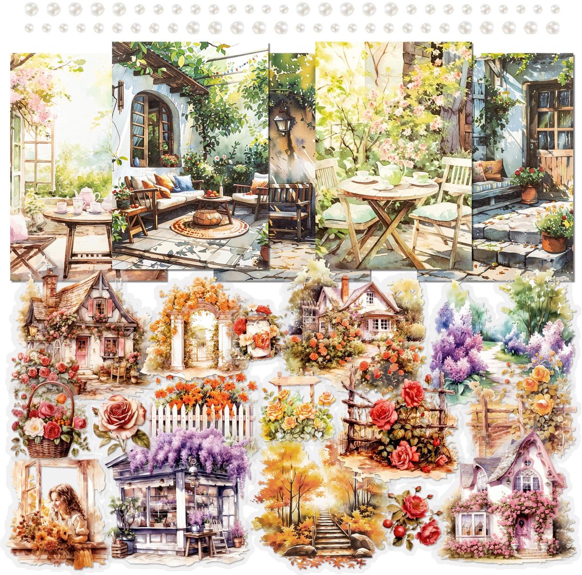 Dailygoods - 2 pakketten tuin binnenplaats thema scrapbooking sticker collage decoratief papier enkelzijdig patroon vintage bloem vlinder voor junk journal fotoalbum achtergrond kaart maken (Mia)