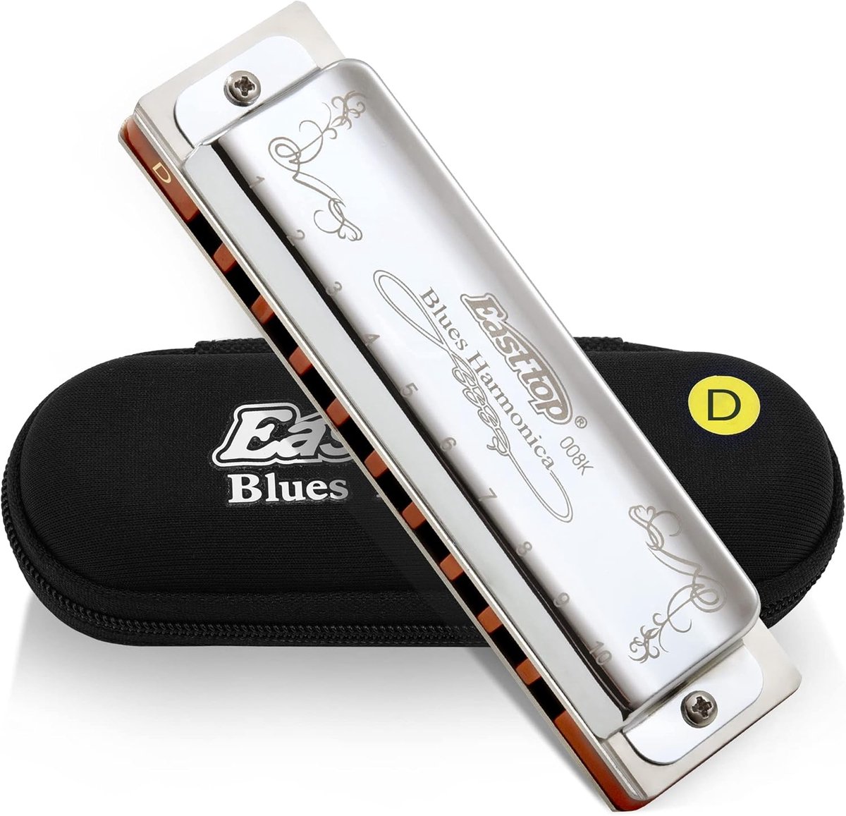 Thijox - Diatonische Mondharmonica Sleutel D, Blues Harp, 10 Gaten, Zilveren Deksel, Blauwe Mondharmonica voor Volwassenen, Beginners, Professionals,