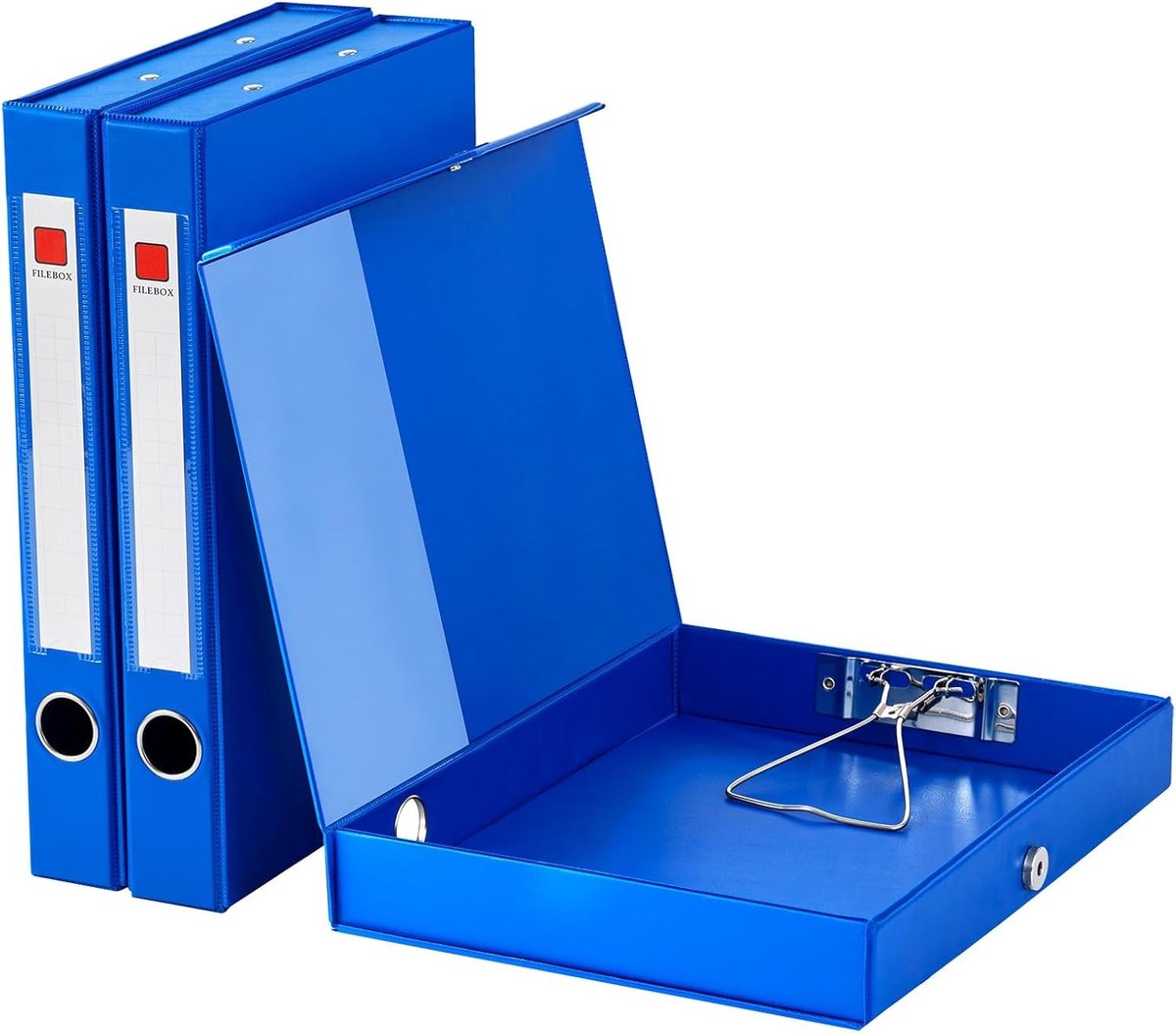 Set van 3 A4 Bestandenboxen met Clip, 45 mm Rugbreedte, Documentenopslag en Kantoororganisatie in Blauw