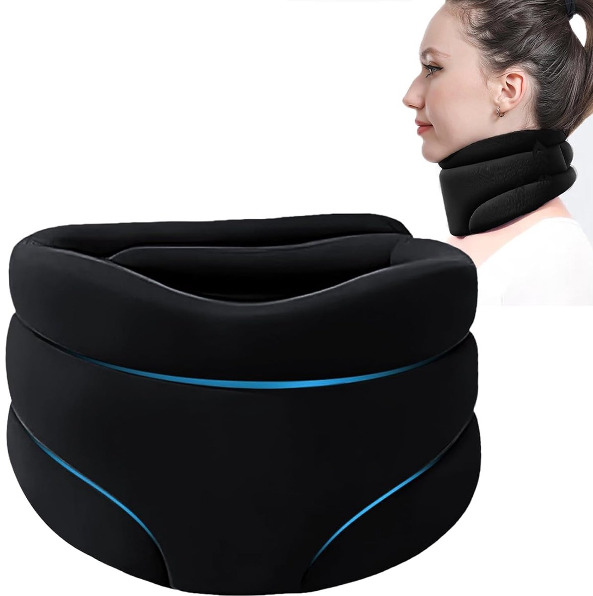 Thijox - Neksteun voor nekpijn en ondersteuning, verstelbare nekbandage, zachte schuim nekstrekker, halsband voor slaap en comfort, unisex, 52 x 9 cm