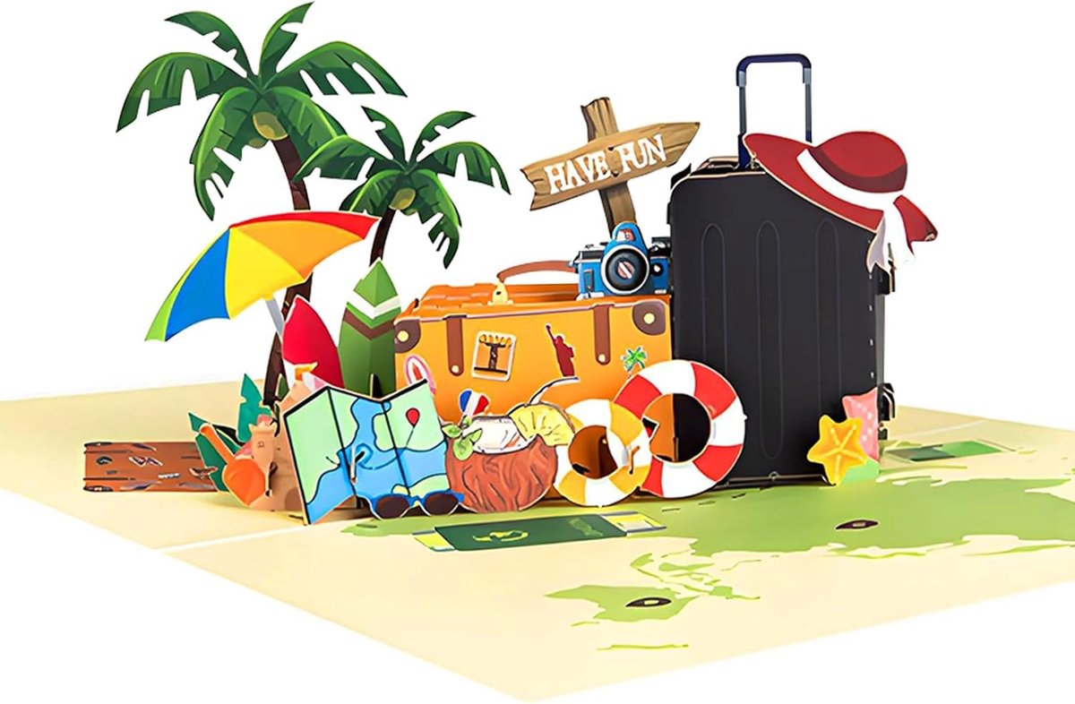 SnelShoppen - Pop-up kaart reis, 3D verjaardagskaart voucher voor vakantie, honeymoon, strandvakantie, maritiem ontwerp, perfect voor afscheid en spec