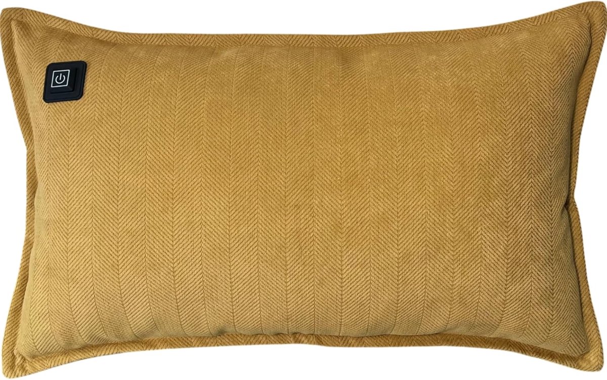 Thijox - Draadloos Infrarood Verwarmingskussen met Powerbank - Chenille Warmtekussen 30x50 cm - Flexibel Inzetbaar - Okergeel - Perfect voor Thuis, Ca