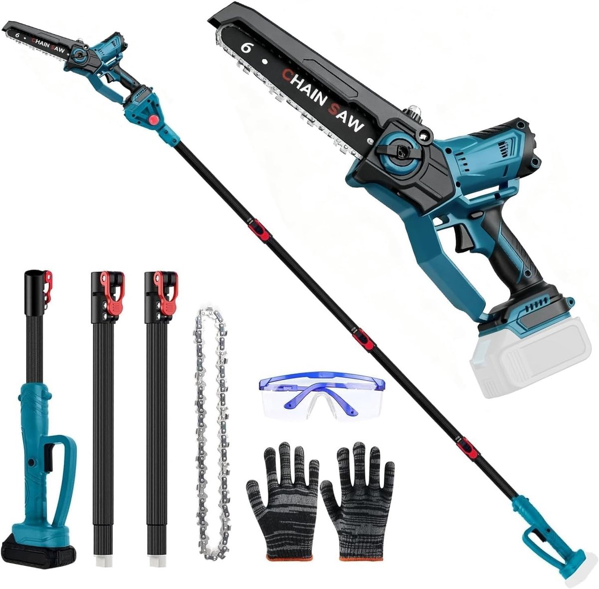 Professionele 2-in-1 Astsäge met Telescopische Stang en Borstelloze Motor voor Makita 18V, 6 inch Hoogtewerker voor Tuinonderhoud en Snoeien