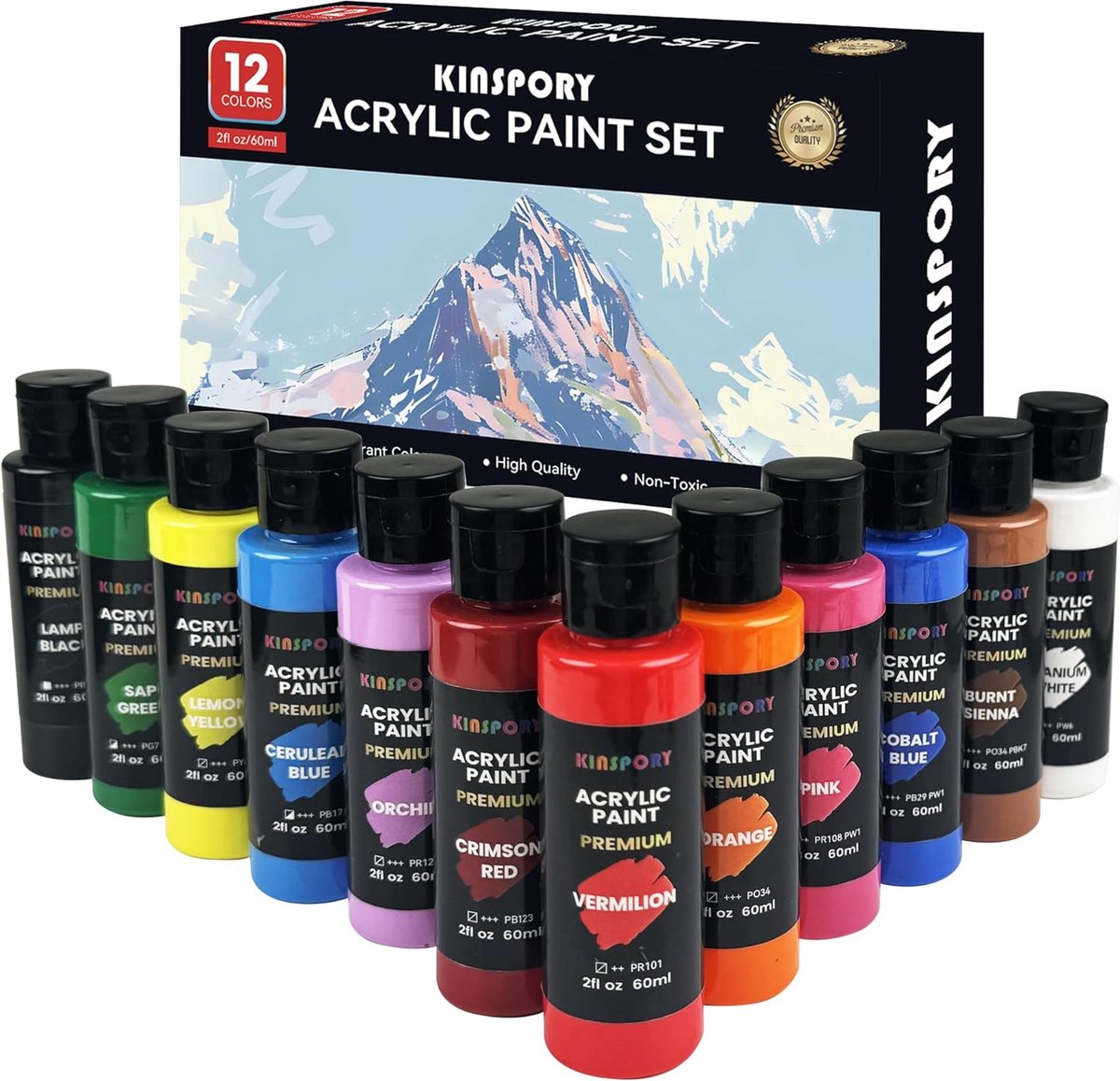 Thijox - Acrylverf Set 12 x 60 ml - Waterbestendige Verf voor Beginners en Kinderen - Veilig in Gebruik, Geschikt voor Canvas, Hout en Stenen - Creati