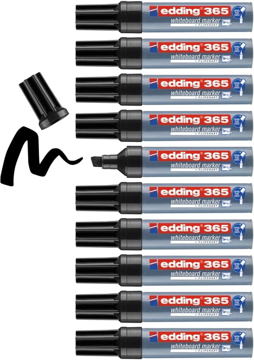 Thijox - 10 Stuks Whiteboard Markers Zwart - Beitelvormige Punt 2-7 mm - Droog en Restloos Afwisbaar - Voor Whiteboards, Glas, Schrijfborden, Flipchar