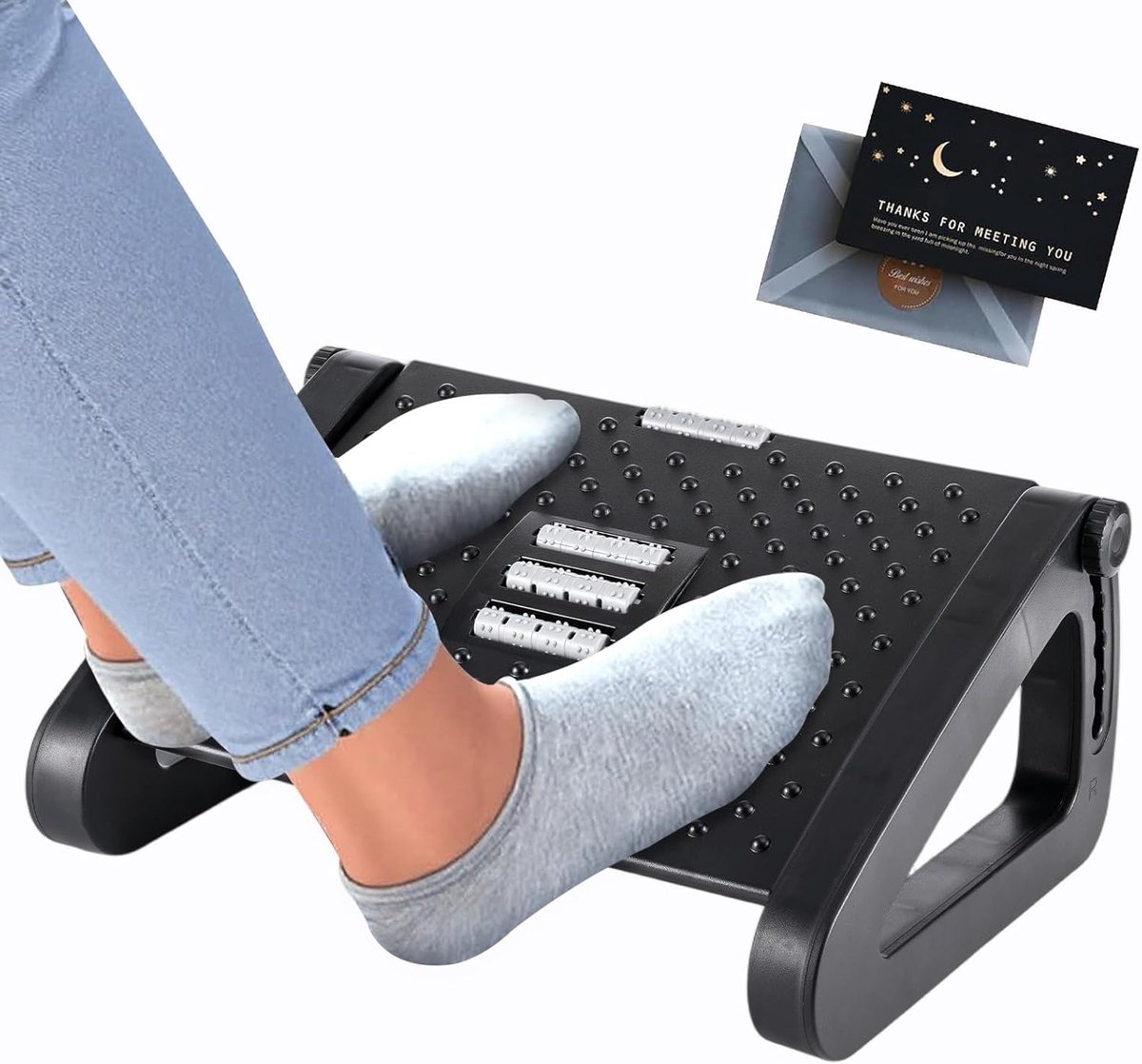 Verstelbare Voetensteun - Onder-Desk Voetensteun Verstelbare 6-Hoogtes Ergonomische Anti-slip Voetenbank met Massagefunctie voor Verlichting van Benen, Knieën en Rug voor Kantoor en Thuis