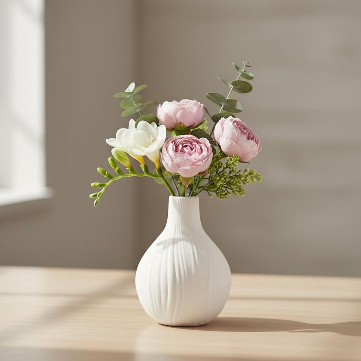 Dailygoods - Keramische vaas, wit, 13 cm, boerderijvazen voor bloemen, minimalistische keramische vaas, moderne boho-bloemenvaas voor woondecoratie, woonkamer, slaapkamer, kantoor, entree, tafeldecoratie