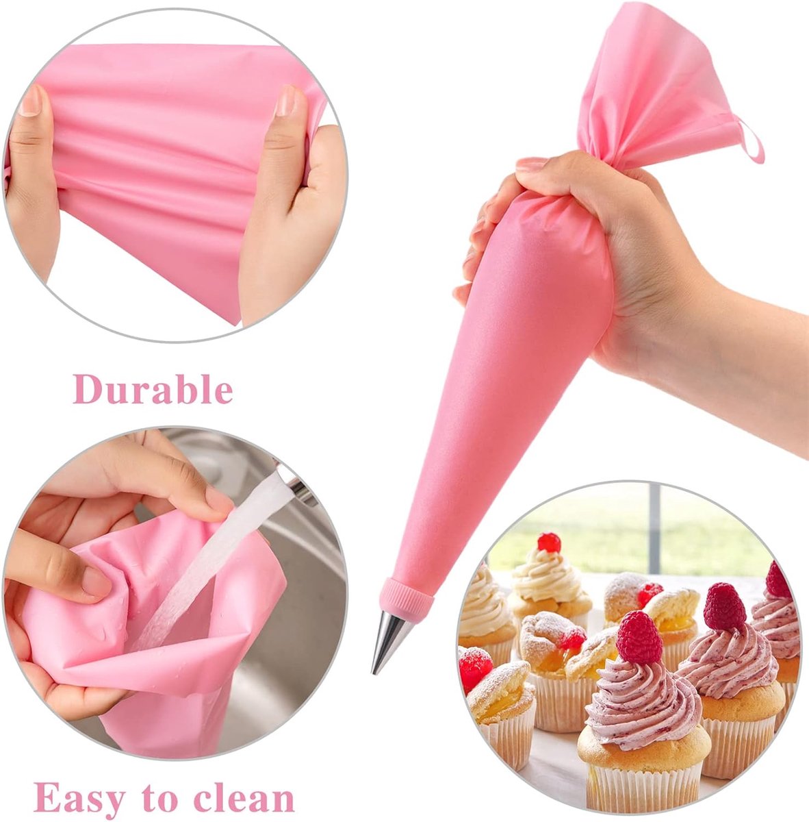 SnelShoppen - Spuitzakken en Spuitmonden Set 40 Stuks - Taartdecoratieset, Bakaccessoires voor Cupcakes en Taarten, Wegwerp Plastic en Siliconen Spuit