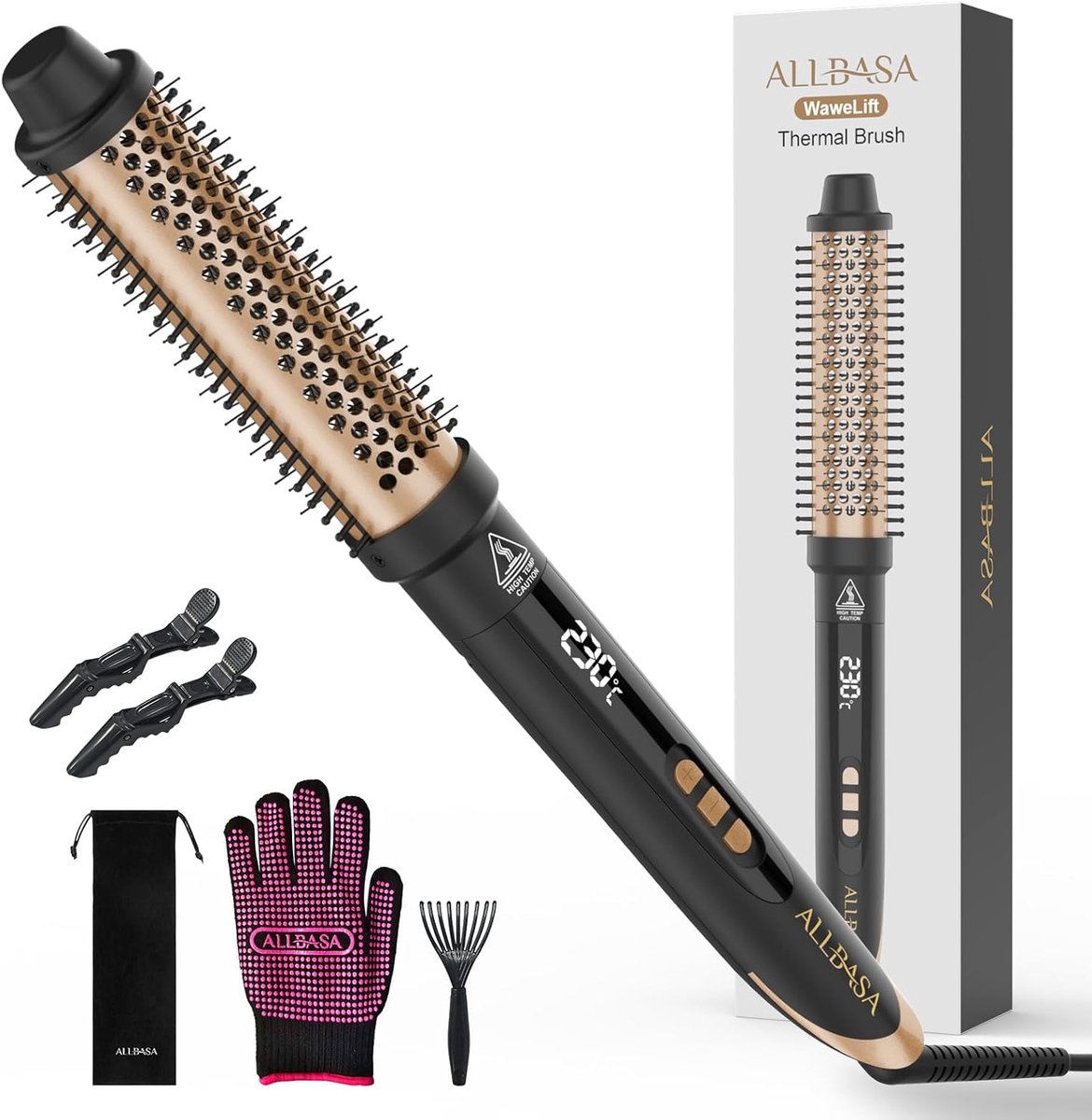 SnelShoppen - Heating Brush, Thermische Borstel, Draai Borstel voor Natuurlijke Krullen, Instelbare Temperatuur 80°C-230°C, Voor Thuisgebruik, Haarsty