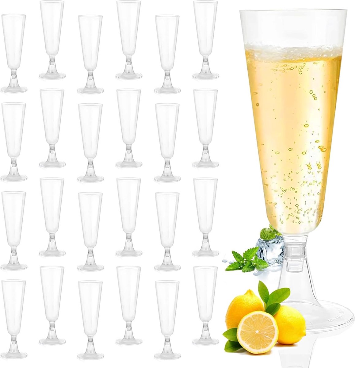 SnelShoppen - Set van 25 Plastic Champagneglazen, Helder, 150 ml, Herbruikbaar voor Bruiloft, Verjaardag, Feest, Elegant en Stevig