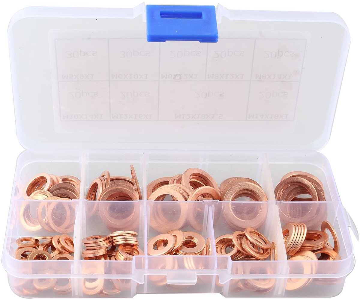 Dailygoods - 200 Stuks Koperen Afdichtringen Assortiment