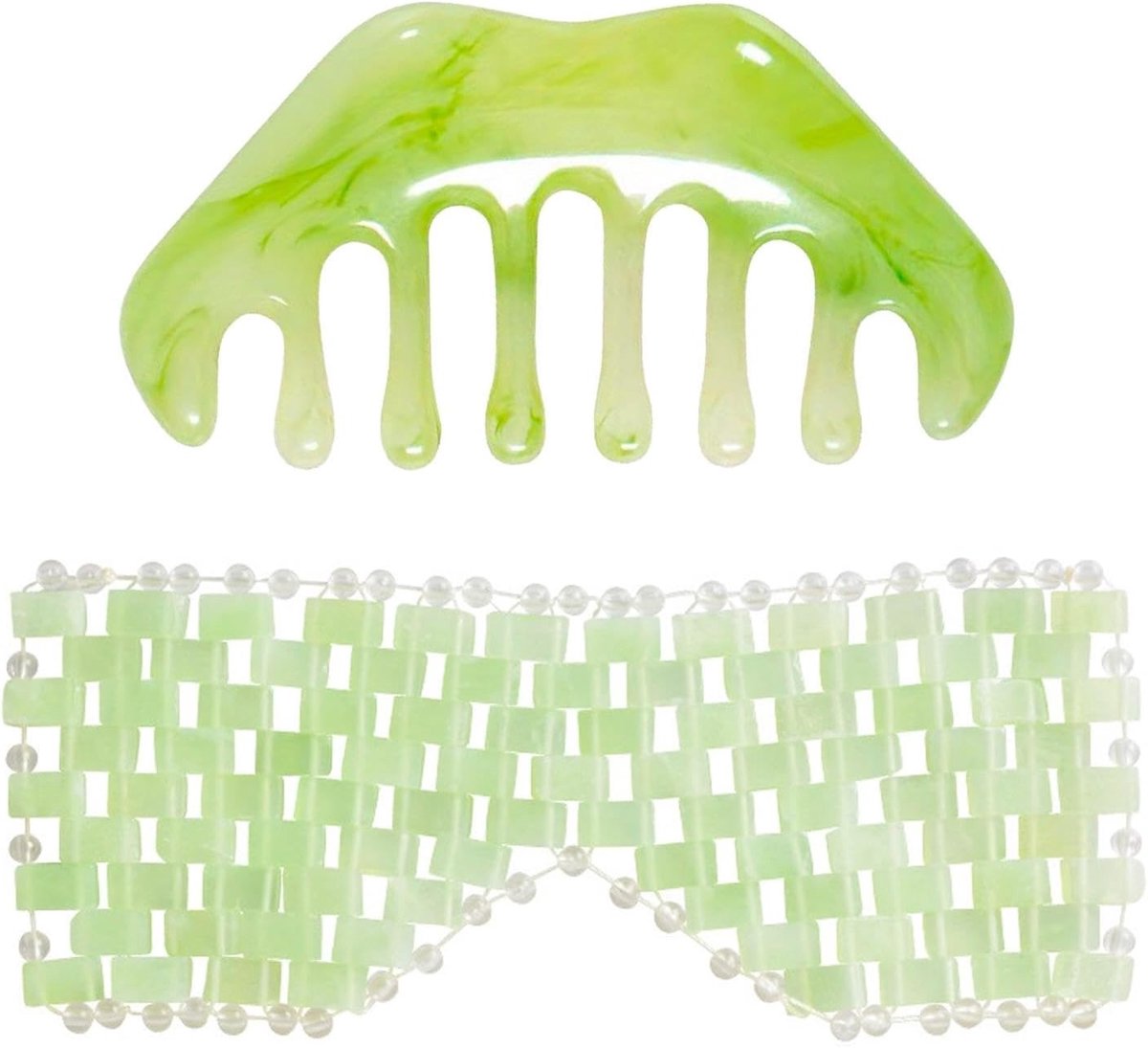 Thijox - Jade Oogmasker & Gua Sha Schraperkam Set - Herbruikbaar Oogmassageapparaat - Creatief Slaapmasker - Oogverzorging - Groene Jade - 20x8,5 cm -
