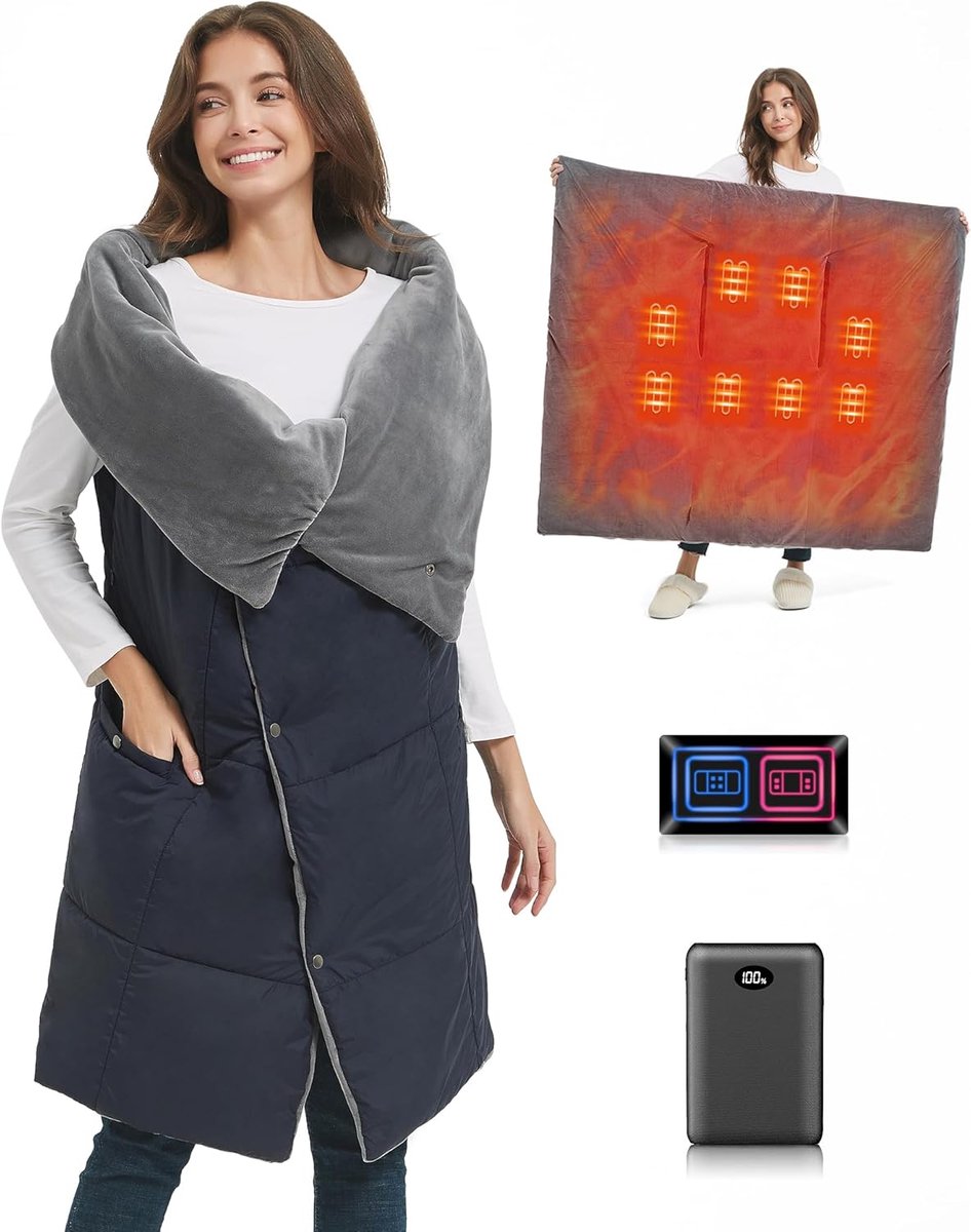 SnelShoppen - Draadloze Elektrische Dekens voor Volledige Lichaamswarmte, 10.000 mAh Accu, Blauwe Warmte Kussen voor Thuis, Camping, Feest en Buitenac