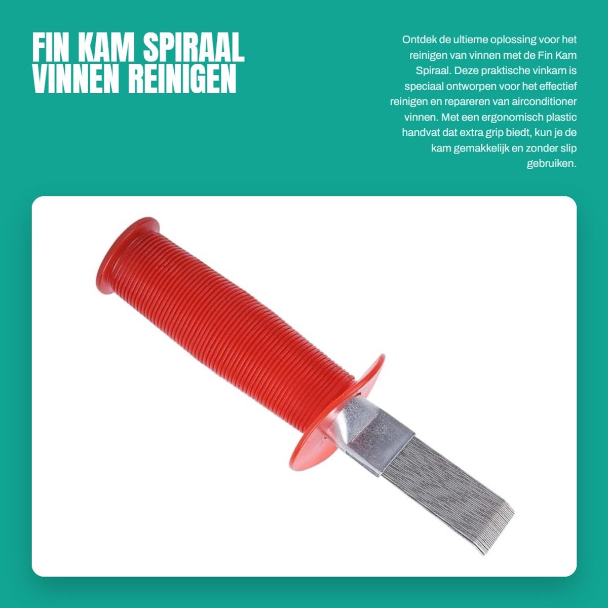 Dailygoods- Fin Tool Antislip - Vinkam - Spiraalkam - Roestvrij Staal - Handmatig Hulpmiddel - Voor Reinigen en Repareren - Reinigingsgereedschap