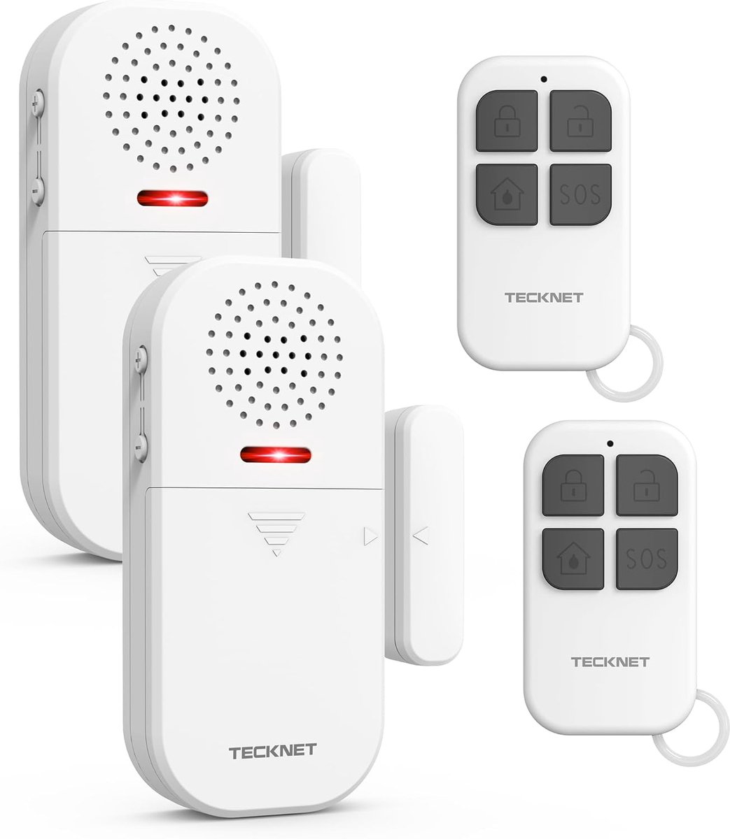 Thijox - Draadloos Deuralarm 130 dB met Afstandsbediening - Inbraakbeveiliging voor Huis en Bedrijf - Eenvoudige Installatie - 2 Stuks met 4 Sirene Fu