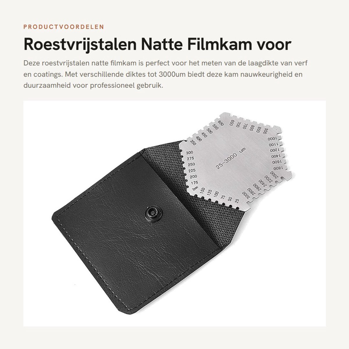 Dailygoods- Natte Filmdiktemeter 25-3000um - Roestvrij Stalen Kam - Herbruikbaar - Hoge Meetnauwkeurigheid - Voor Verf/Lak Metingen - Laagdikte Meter