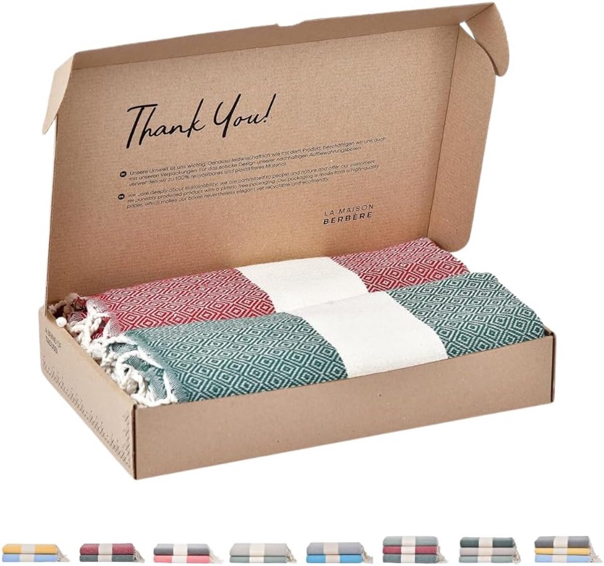 Thijox - Fouta Strandlaken Set van 2, 100 x 200 cm, XXL Saunahanddoek in Rood en Smaragdgroen, 100% Katoen, Ideaal voor Strand, Hamam, Picknick, Dames