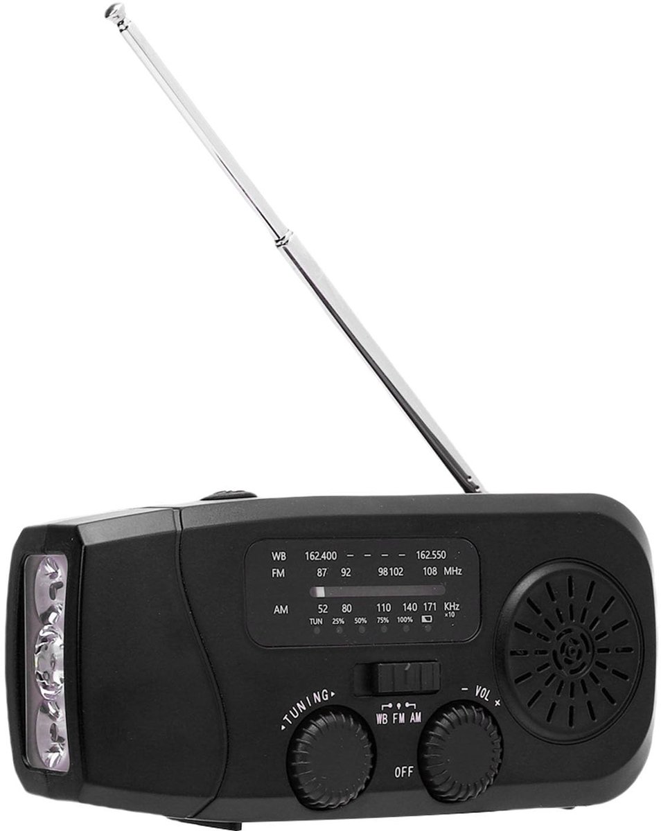 Dailygoods- Handslingerradio met LED-zaklamp - Noodradio 2000mAh - Draagbare Radio AM/FM/WB - IPX3 Waterdicht - Geschikt voor Kamperen/Backpacken