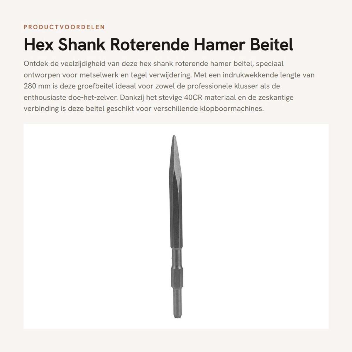 Dailygoods - Hex Shank Roterende Hamer Beitel - Groefbeitel voor Tegel Verwijdering - 280 mm - Hamer Boor Tool - Geschikt voor Klopboormachines