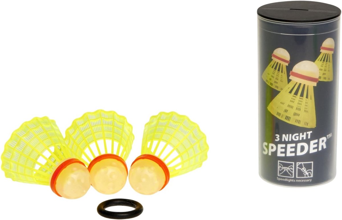 Thijox - Speedminton Night Speeder 3-pack lichtgevende speedbadminton ballen met windring voor avondspel in de tuin, camping of feest
