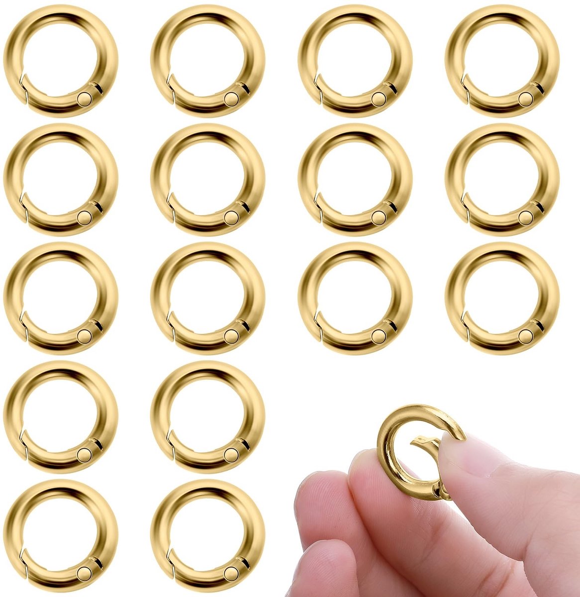 Dailygoods- Karabijnhaak Goud - 16 Stuks - Sleutelhanger Accessoires - O-Ringen - Duurzaam - Lichtgewicht - Perfect voor Doe-Het-Zelf